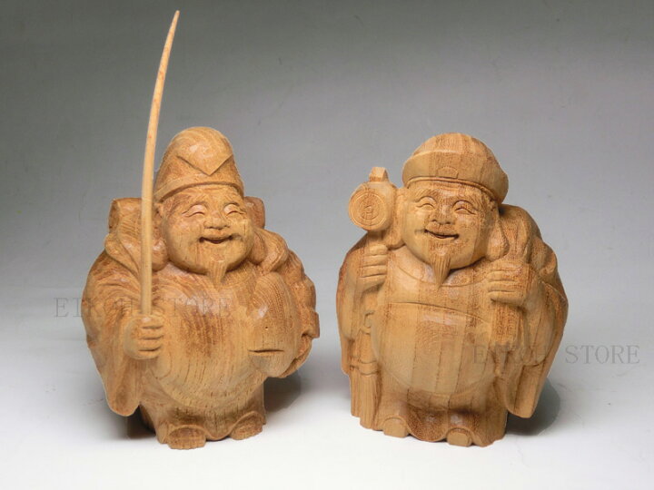 楽天市場】天然 欅木 彫り(ケヤキ) 丸 恵比寿 大黒天 像(高さ約9.0cm 