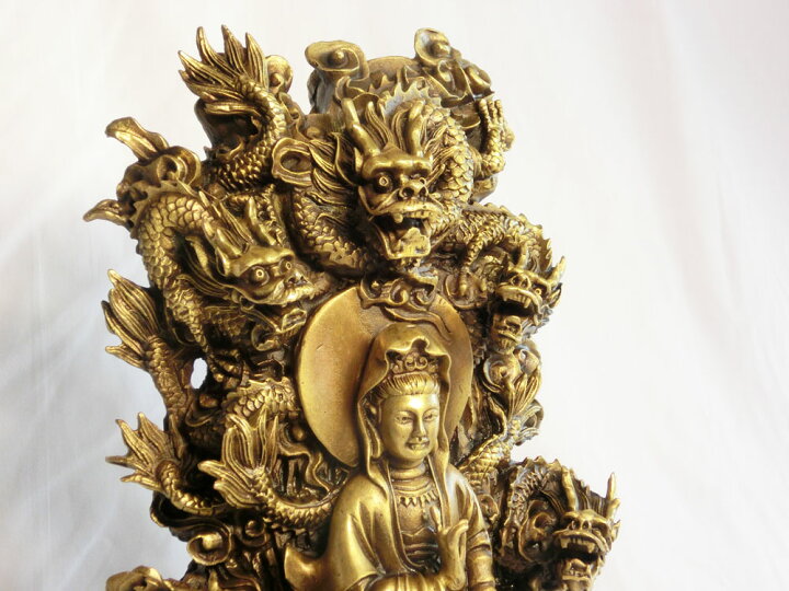楽天市場 特大 九龍 観音 立像 高さ約39cm 銅製 開運グッズ 幸運の置物 観音様 とドラゴンが邪気を払い幸運を運んできます 観音菩薩 龍の置物 龍上観音 開眼 エイコウストア 開運金運縁起万屋