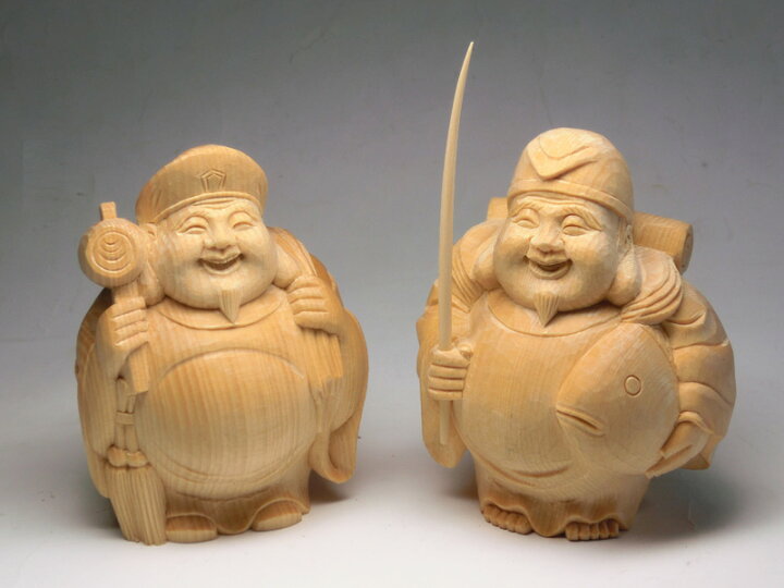 楽天市場】天然 桧木 彫り(ヒノキ) 丸 恵比寿 大黒天 像(高さ約9.0cm 