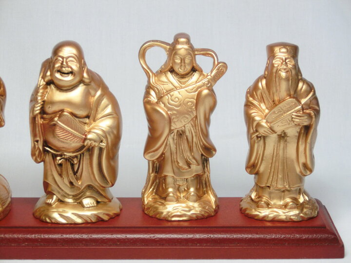 楽天市場】開運 金色 七福神 像 (寿山石製)高さ約10cm ☆木製台座・金 