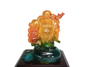 瑠璃色 布袋像 (高さ約20.0cm) 樹脂製 <風水グッズ・開運グッズ・幸運の置物> 縁起物 置物 布袋様の置物 七福神 置物 契此 定応大師 長汀子 釈契此 ほてい 布袋様 布袋尊 #22 #23