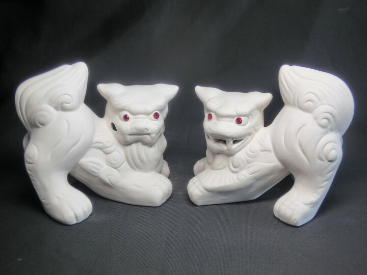 楽天市場】魔除け 赤眼 寝そべり 白シーサー 1対セット ☆ 獅子 