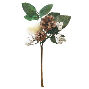 造花 りんごと松ぼっくりのピック (ホワイト) 全長30cm 吊り下げ パインコーン アップル アレンジ 枯れない 水やり不要 室内用 インテリア ディスプレイ 店舗 装飾 撮影 小物 クリスマス 秋