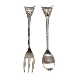 CAT CUTLERY キャットフェイス カトラリー ≪ケーキ フォーク / ティー スプーン≫ （シルバー） 【メール便可220円】