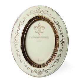 アンティーク オーバルミニ フォトフレーム（ホワイト） ウェルカムスペース 写真 額縁 壁掛け シャビー クラシック スタンド ゴールド インテリア ディスプレイ 丸 まる 卓上