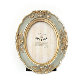 Classical アンティーク オーバル フォトフレーム ≪グレー≫ 9.5cm×12cm ウェルカムスペース 写真 額縁 シャビー クラシック スタンド ゴールド インテリア ディスプレイ 壁掛け 卓上 【 最強配送 】