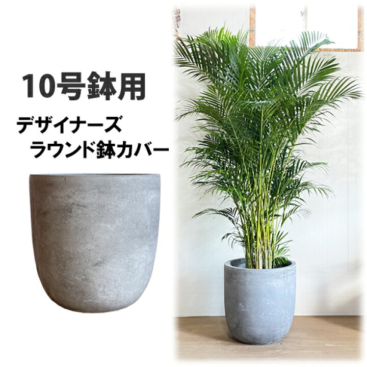 楽天市場 ラウンド型 アッシュグレー デザイナーズ 高級鉢カバー 送料無料 観葉植物 おしゃれ 尺鉢 大型 大鉢 10号鉢 大サイズ 大きいサイズ インテリア 10号 10号鉢がすっぽり 大鉢用 １０号鉢用 インテリアカバー ファイバークレイ 観葉植物のthe Green