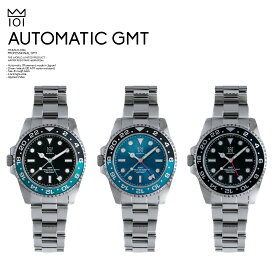 HYAKUICHI ヒャクイチ 101 機械式自動巻き腕時計 GMT ダイバーズ 左リューズモデル レフトハンド ノンデイト メンズウォッチ 20気圧防水 シースルーバック 男性