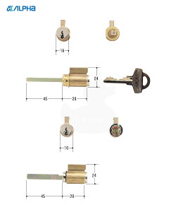 ALPHA シリンダー錠 ACY-40 シルバー色 キー3本付 新日軽 H.SK2BOX2用 ピンシリンダー 2個同一キー【ACY40】【アルファ メンテナンス部品】