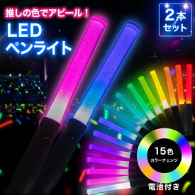 ペンライト 15カラー 2本セットライブ コンサート LEDライト 電池式 イベント フェス コンサートライト スティック 応援 送料無料 【15時迄のご注文・決済確定で当日発送】