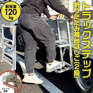 【手すり付き＆ステップ補強】 トラック荷台はしご 折りたたみ式 アルミ製 耐荷重120kg 2段 トラックステ…