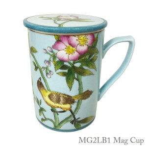 THE-SECRET-GARDEN シノワズリ 手描 手塗 オールハンドペイント 蓋付き マグカップ 花鳥柄【陶器 食器 コップ ティーカップ コーヒー 茶器 中国古典 アンティーク グラムおしゃれ ブルーアンドホ