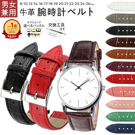 腕時計 ベルト 時計 ベルト 牛革 ワニ皮型押し 革ベルト 時計ベルト レディース メンズ バンド 替えベルト ベルト交換 レザーベルト 交換用 工具 バネ棒付 8mm 10mm 12mm 14mm 16mm 17mm 18mm 19mm 20mm 21mm 22mm 23mm 24mm 26mm