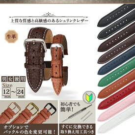 時計ベルト シュリンクレザー 本革 替えバンド メンズ レディース 12mm 14mm 16mm 18mm 19mm 20mm 21mm 22mm 革ベルト ライチ 高級 腕時計ベルト バネ棒 工具付 ビジネス 時計バンド 男性 女性 スマートウォッチ DW