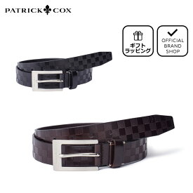 【正規販売店】PATRICK COX オイルレザー チェック型押しベルト ［パトリック・コックス］ベルト ブランド 本革 レザー ビジネス スーツ カジュアル ピンバックル おしゃれ 紳士 メンズ バッグマニア