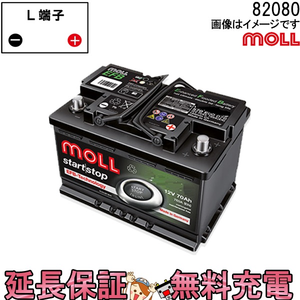 保証 2年 無料で充電後発送 82080 自動車 バッテリー モル MOLL 交換 アイドリングストップ 外車 EFB 限定品 欧州車 日本最大級の品揃え