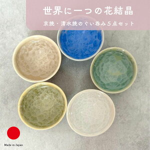 ぐいのみ5点セット 花結晶 酒器 ギフト おしゃれ 高級 磁器 | 白 黄 緑 薄緑 青 京焼・清水焼 日本製 国産 職人 陶あん | 海外 手土産 モダン 日本酒 焼酎 熱燗 冷酒 晩酌 お正月 お祝い | 結婚祝