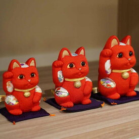 【招き猫】風水 (赤) 生命力 無病息災 | 江戸木目込み | 柿沼人形