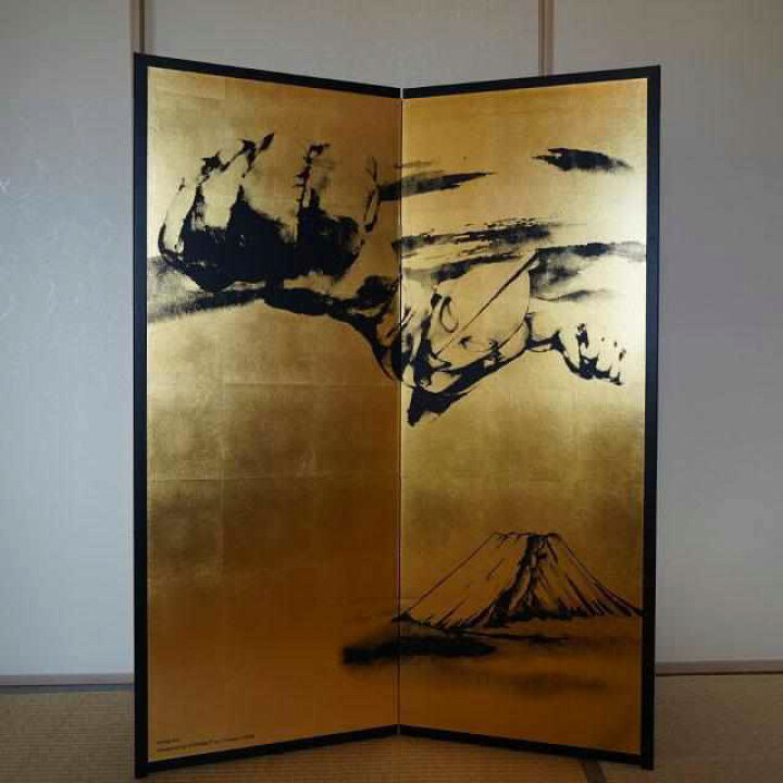 foldingscreen本金蒔絵通産大臣賞受賞 探し求め 三つ折り屏風富士山 