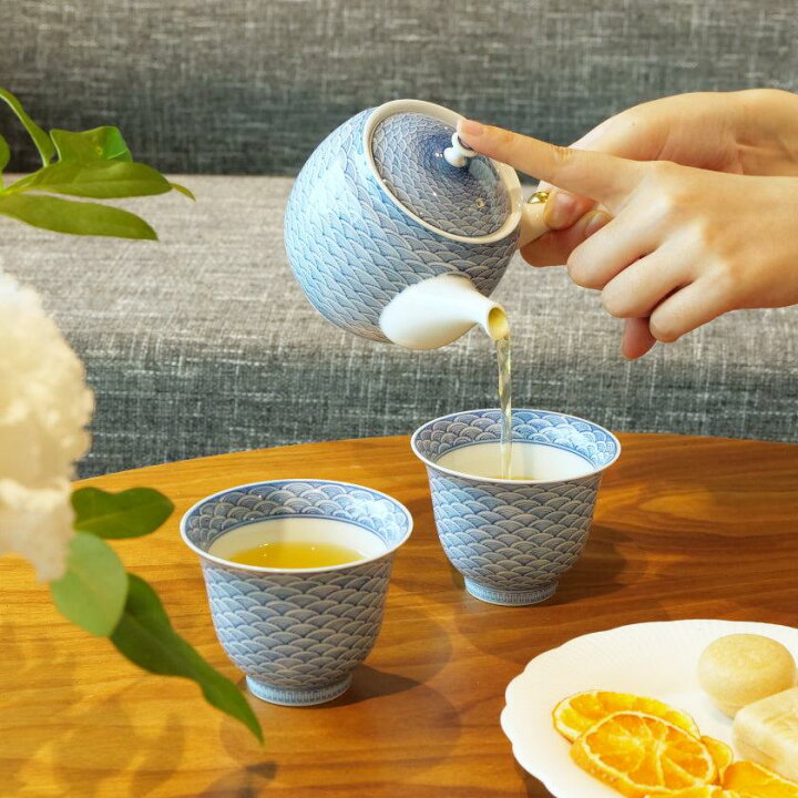 楽天市場】【茶器セット】急須&そり仙茶 (2ヶ) 平戸青海波 | 三川内焼  
