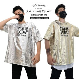 Tシャツ hiphop ダンスシャツ 大きいサイズ rapper ラップ ストリート シルバー ゴールド スパンコール おしゃれ 半袖 夏用 Tシャツ メンズ レディース 演出 舞台 歌手 キラキラ イベント服 チーム