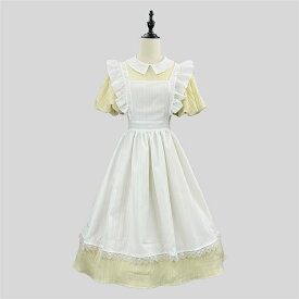 メイド服 ワンピース ハロウィン ピンク 黄 青 クラシック レディース 萌え 大きいサイズ メイドカフェ レース 裾フリル コスプレ Lolita コスチューム 半袖 可愛い 仮装 ハロウィン衣装 喫茶店 cosplay 学園祭 メイド イベント ガーリー フリル 文化祭 エプロン イエロー