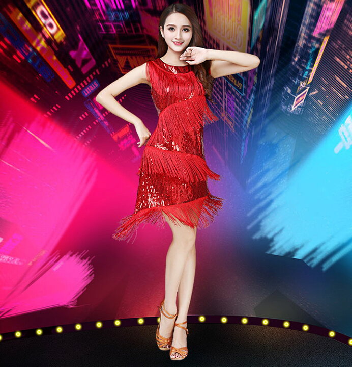 楽天市場】レディース スパンコール フリンジ ラテンドレス サファイア 