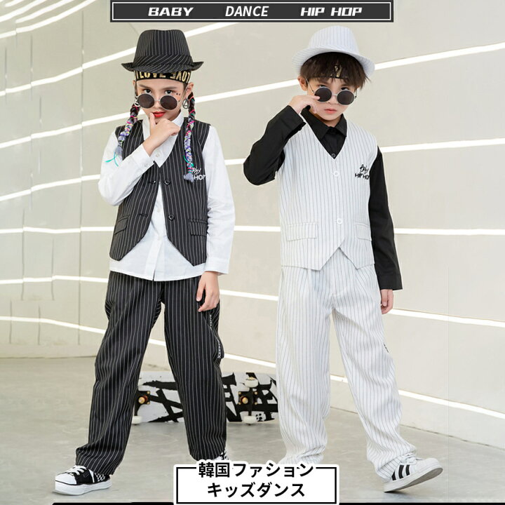 楽天市場 キッズダンス衣装 子供ダンス ダンスウェア 3点セット 男の子 女の子 ヒップホップ Hiphop ダンス衣装 ベスト シャツ ボーダー柄 かっこいい Breaking Locking Funk Style 演出 文化祭 イベント 発表会 学生 ザ ブリッジ