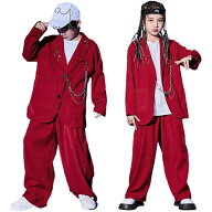 赤 ダンス衣装 スーツ キッズ セットアップ 子供服 ヒップホップ 衣装 男の子 女の子 キッズダンス衣装 …
