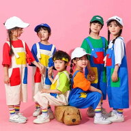 子供服 ヒップホップ ダンス衣装 セットアップ 女の子 男の子 サロペット 半袖 Tシャツ キッズ 派手 韓国…
