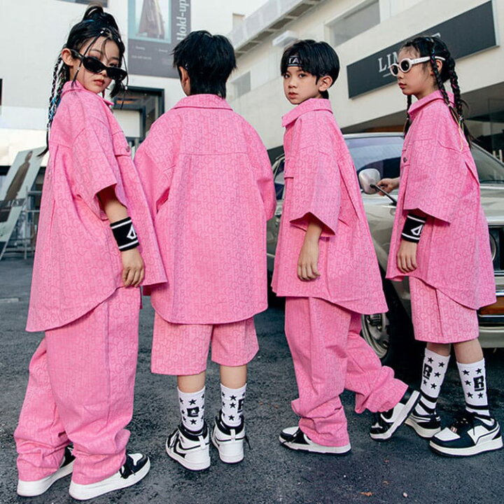 楽天市場】ピンク シャツ キッズダンス 衣装 セットアップ チアガール 