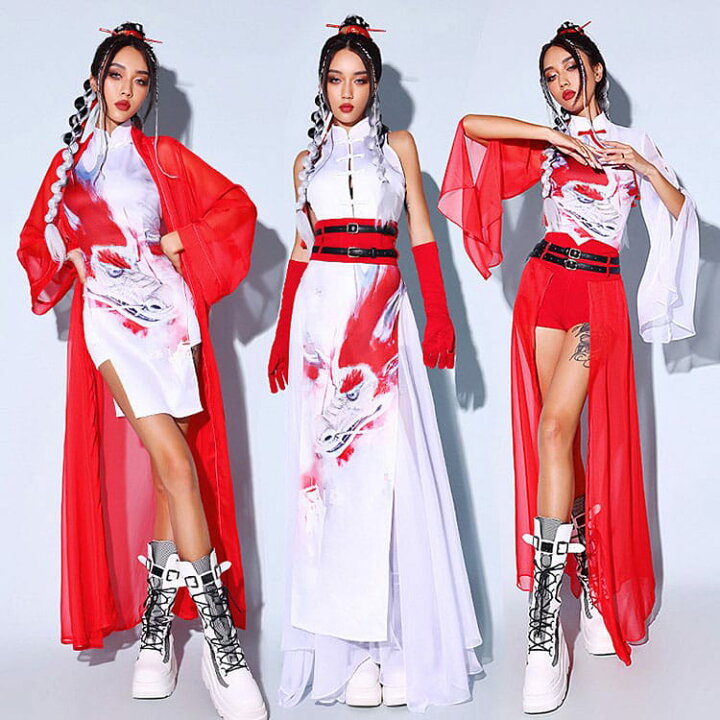 楽天市場】中華風 ダンス衣装 大人 k-pop アイドル レディース 赤 白 