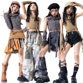 デニム キッズダンス衣装 女の子 ジャズダンス セットアップ キッズ チア ダンス衣装 セットアップ 子供服 ヒップホップ ヘソ出し 砂色 グレー フードトップス スカート パンツ k-pop 衣装 jazz hiphop 演出服 キッズ ファッション 夏 練習着 おしゃれ