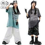 キッズダンス衣装 ヒップホップ 青 グレー 迷彩柄 ハーフパンツ tシャツ 半袖 2点セット 白 パンツ ロン…
