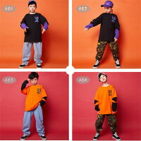 ヒップホップキッズダンス衣装セットアップキッズダンス衣装デニム迷彩派手子供服キッズダンス衣装かっこいい男女兼用トップスパンツキッズダンス韓国上下発表会演出服舞台服sale激安