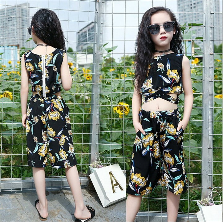 楽天市場 子供服 セットアップ 韓国子ども服 ヘソ出し サルエル ワイドパンツ 女の子 キッズ 肩出し モッズ 夏 パンツセット 旅行 ガールズ おしゃれ 上下 膝丈 海 ビーチ カジュアル 韓国 ファッション 可愛い ザ ブリッジ