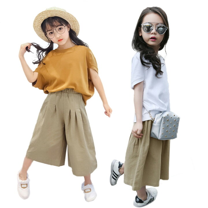 楽天市場 子供服 女の子 大人っぽい セットアップ カジュアル 綿麻 キッズ 半袖 Tシャツ ガウチョパンツ 夏 韓国 子ども服 ジュニア キッズ服 学生 ファッション 110 1 130 140 150 160 170 ザ ブリッジ