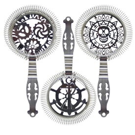 【ストレーナー】 3種チョイス カクテル バー用品 【デザイン ノープロング ストレーナー】クロック スカル ノーティカル