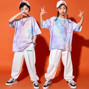 ダンス衣装 タイダイ ダンスウェア ジャージパンツ 女の子 男の子 セットアップ 韓国子供服 Tシャツ パンツ カーゴパンツ ズボン 半袖 ダンス着 ステージ ジャズダンス HIPHOP衣装 jazz k-pop 演