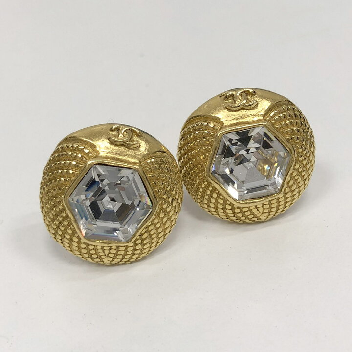 楽天市場】CHANEL□ クリアストーンイヤリング マットゴールド 