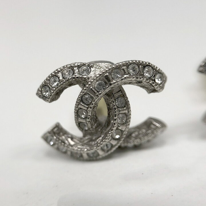 楽天市場】CHANEL□ラインストーン ココマークピアス マットシルバー  