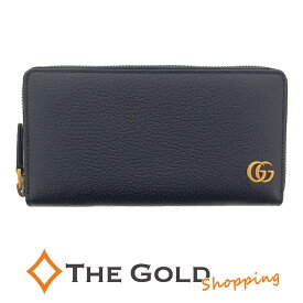 GUCCI ラウンドファスナー長財布 428736 GGマーモント ブラック アンティークゴールド金具 グッチ 長財布 【中古】 p2404