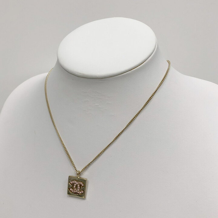 楽天市場】CHANEL□スクエアプレートネックレス ゴールド ピンク 
