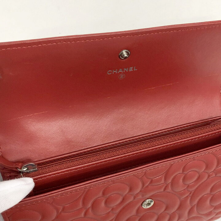 楽天市場】CHANEL□ 二つ折り長財布 ラムスキン カメリア ロング 