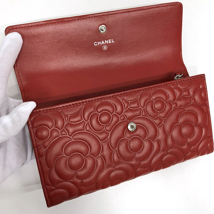 楽天市場】CHANEL□ 二つ折り長財布 ラムスキン カメリア ロング 
