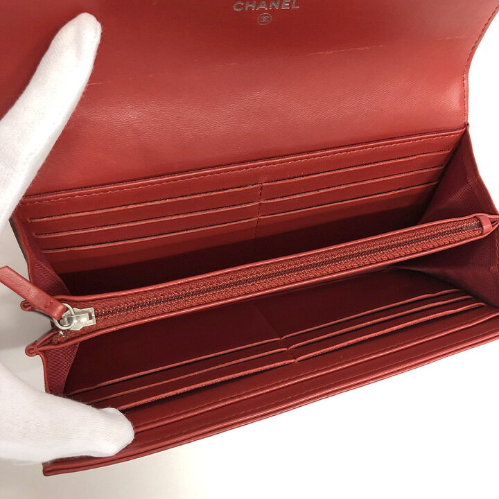 楽天市場】CHANEL□ 二つ折り長財布 ラムスキン カメリア ロング 