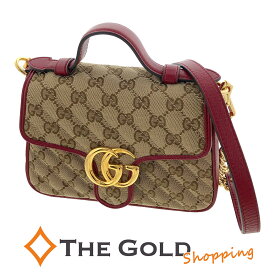 GUCCI ミニトップハンドルバッグ 583571 チェーンショルダーバッグ GGマーモント GGキャンバス レッド ベージュ ハンドバッグ グッチ 【中古】