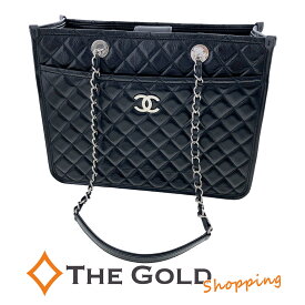 CHANEL チェーントートバッグ マトラッセ カーフレザー スクエア ブラック シルバー金具 シャネル 【中古】