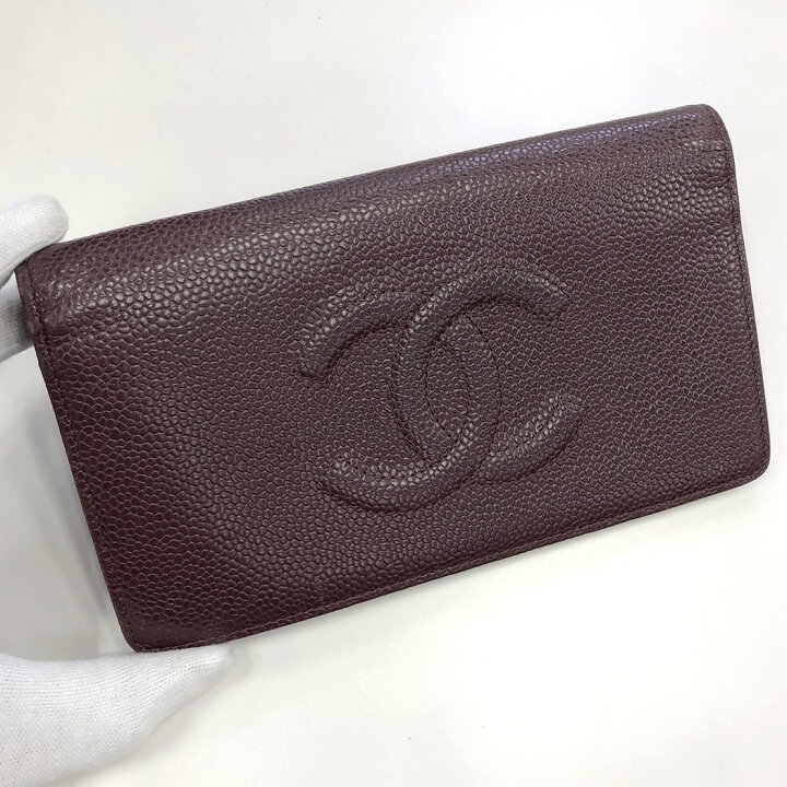 楽天市場】CHANEL 二つ折り長財布 キャビアスキン ボルドー グレー  