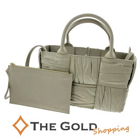 BOTTEGA VENETA アルコ トートバッグ イントレチャート カーキグリーン 2WAY ショルダーバッグ レディース ボッテガヴェネタ 【中古】 p2508